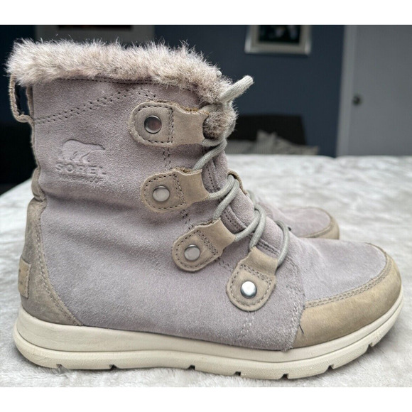 Sorel Shoes - Sorel Explorer II Joan Gray Suede Faux Fur Waterproof Winter Boots Womens 8
